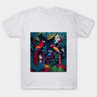 papercut illustration parrots jungle T-Shirt